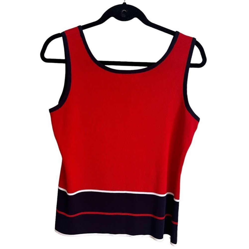 Exclusively Misook Sleeveless Shell Tank Top Red White Blue Stripe Size Medium - Picture 4 of 5